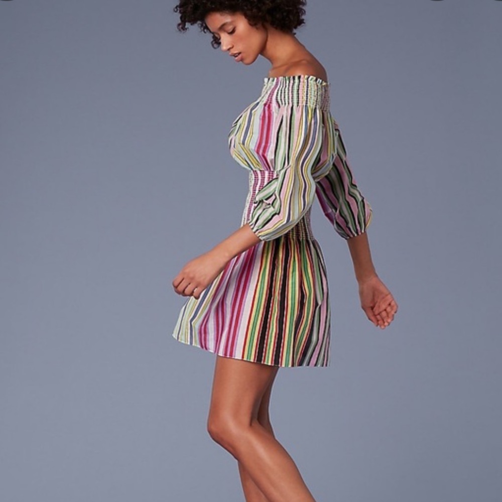 DVF Diane Von Furstenberg Belford Smocked Striped Mini Dress, Size M
